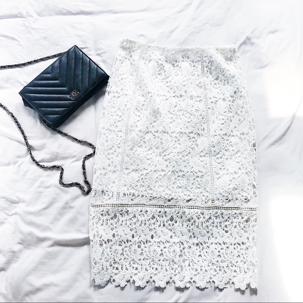 White Lace Midi Skirt NWOT